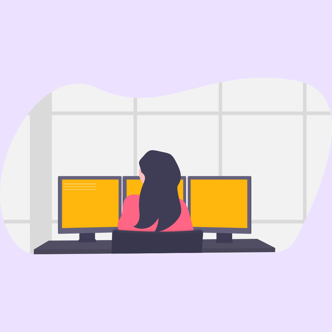 Illustration of woman programming on monitors